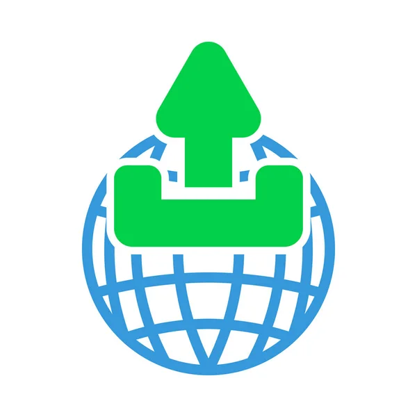 Globe Met Upload Symbool Ikoon Vlakke Kleur Ontwerp Vector Illustratie — Stockvector