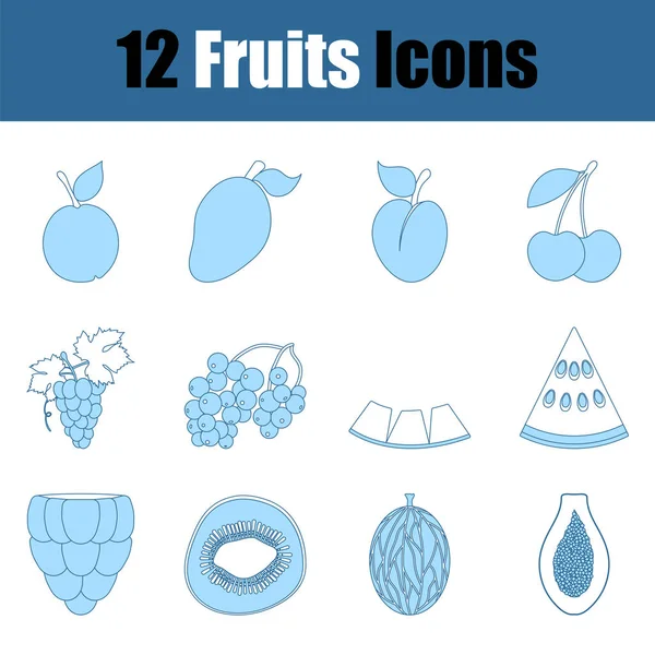 Fruits Icon Set Thin Line Blue Fill Design Vector Illustration — Stock Vector