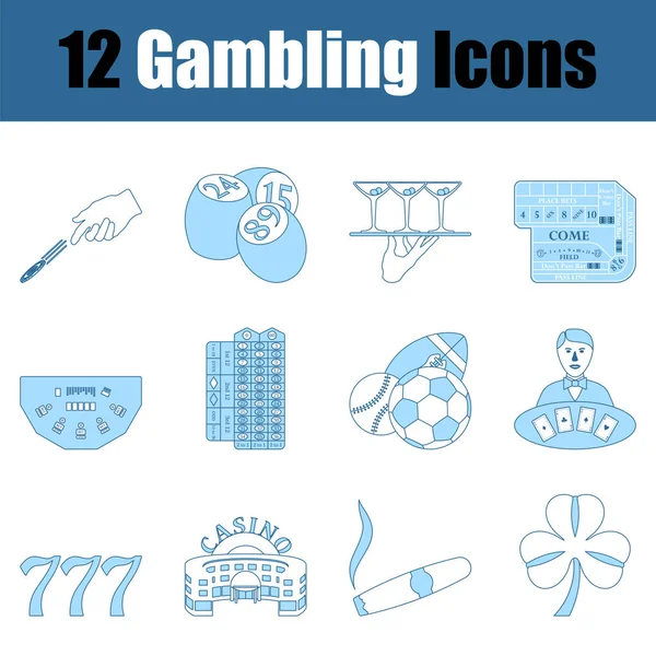 Glücksspiel Symbolset Vorhanden Dünne Linie Mit Blauem Fülldesign Vektorillustration — Stockvektor