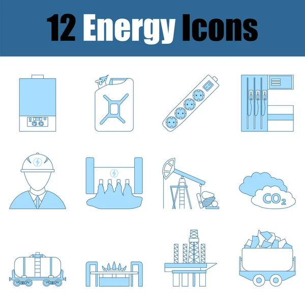 Conjunto Iconos Energía Línea Delgada Con Diseño Relleno Azul Ilustración — Vector de stock