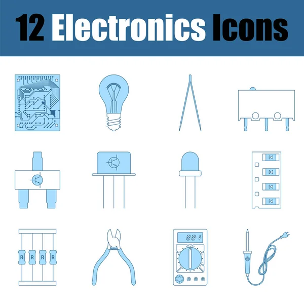 Conjunto Iconos Electrónicos Línea Delgada Con Diseño Relleno Azul Ilustración — Vector de stock