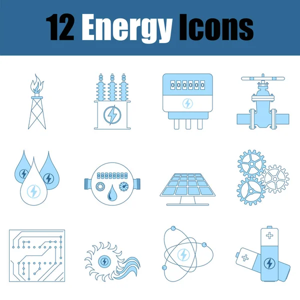 Conjunto Iconos Energía Línea Delgada Con Diseño Relleno Azul Ilustración — Vector de stock