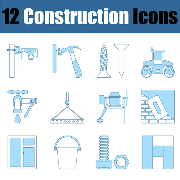 Conjunto Iconos Construcción Línea Delgada Con Diseño Relleno Azul Ilustración — Archivo Imágenes Vectoriales