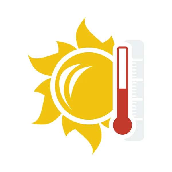 Ήλιος Και Θερμόμετρο Εικόνα Υψηλής Θερμοκρασίας Επίπεδη Σχεδίαση Χρωμάτων Εικονογράφηση — Διανυσματικό Αρχείο