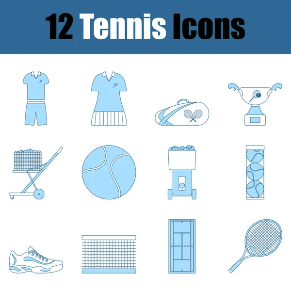 Tennis Icon Set Thin Line Blue Fill Design Vector Illustration — Stock Vector