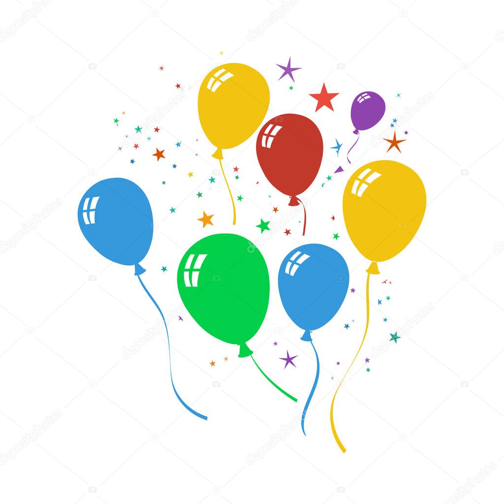 Party Balloons And Stars Icon. Flat Color Design. Vector Illustration.