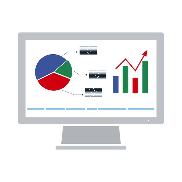 Monitor Pomocí Diagramu Analytics Ikona Plochý Design Vektorová Ilustrace — Stockový vektor