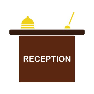 Otel Resepsiyon Masası Simgesi. Düz Renk Tasarımı. Vektör İllüstrasyonu.