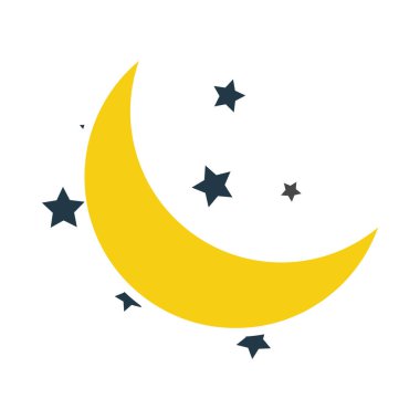 Gece Simgesi. Düz Renk Tasarımı. Vektör İllüstrasyonu.