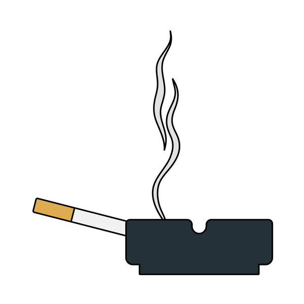Cigarette In An Ashtray Icon. Outline With Color Fill Design. Vector Illustration.