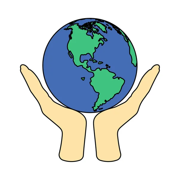 Hands Holding Planet Icon Esquema Con Diseño Relleno Color Ilustración — Vector de stock