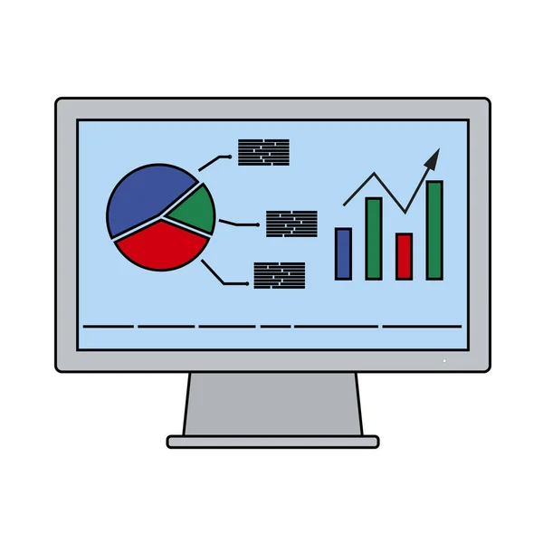 Monitora Con Icona Del Diagramma Analitico Contorno Modificabile Con Disegno — Vettoriale Stock