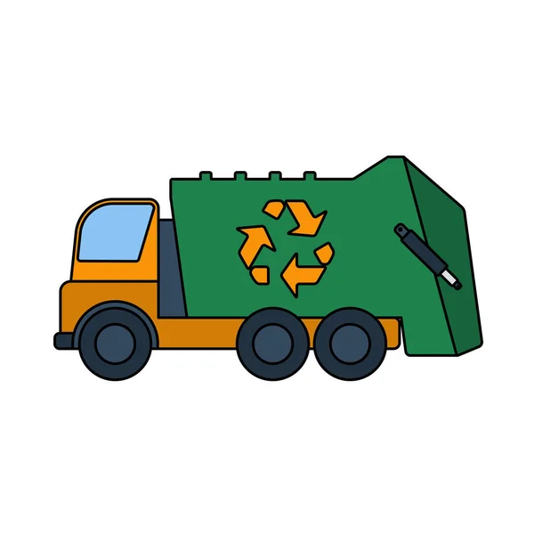 Müllwagen Mit Recycle Symbol Umriss Mit Farbfülldesign Vektorillustration — Stockvektor