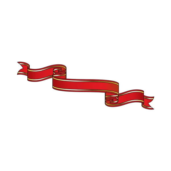 Красная Лента Золотыми Полосками Редактируемым Штрихом Векторная Миграция — стоковый вектор