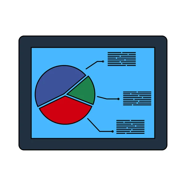 Tablet Con Icona Diagramma Analitico Contorno Modificabile Con Disegno Riempimento — Vettoriale Stock