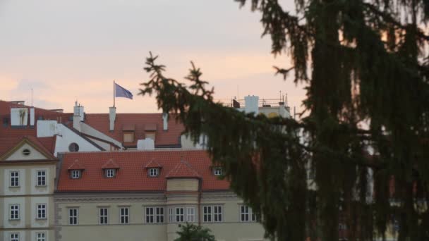 Bandera Checa Edificio Praga — Vídeo de stock