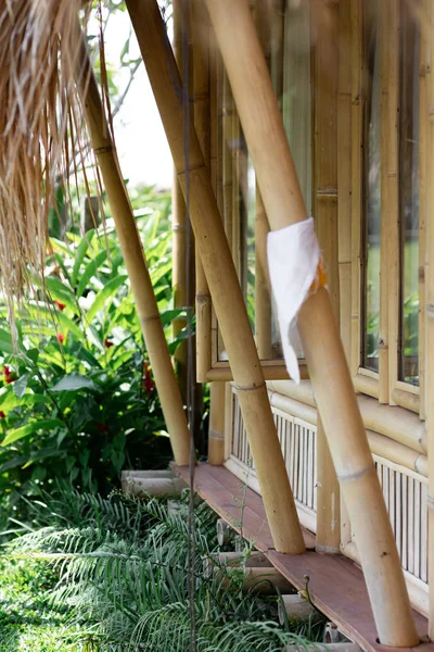 Close Bamboo Huts Bali Island Indonesia Eco Cottage Wooden Cabin — Stock Photo, Image