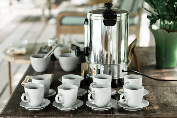 Afternoon tea table in hotel. Stock Photo