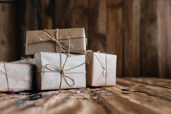 Pequenas Caixas Papelão Com Presentes Interessantes Para Serem Enviadas Por — Fotografia de Stock