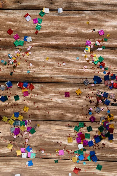 Festive Background Wooden Boards Confetti You Can Place Text — Stock Photo, Image