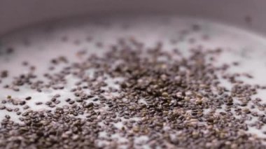 Puding hazırlamak için Chia tohumlu kase. Sağlıklı kahvaltı, vejetaryen diyeti ve organik gıda kavramı. Boşluğu kopyala