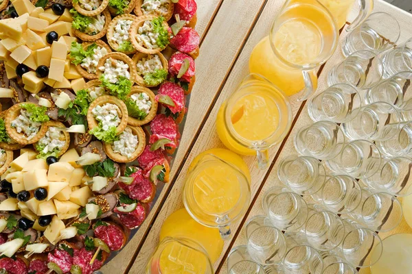 Top View Tasty Appetizers Wooden Table Concept Summer Party Fresh — Stock Photo, Image