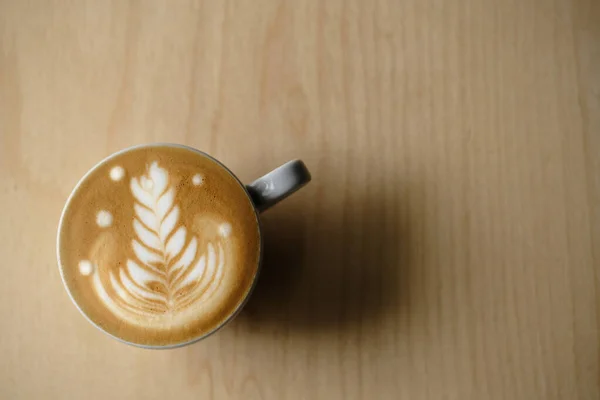 Bovenaanzicht Kop Koffie Met Latte Art Van Gestoomde Melk Een — Stockfoto
