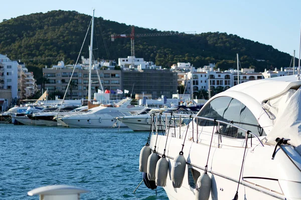 Festgemachte Boote Hafen Von Santa Eulalia Santa Eulalia Ist Eine — Stockfoto