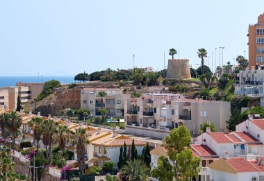 Torrevieja şehir - eski muhafız 14 yüzyıl taş simgesi Kulesi. Costa Blanca. İspanya