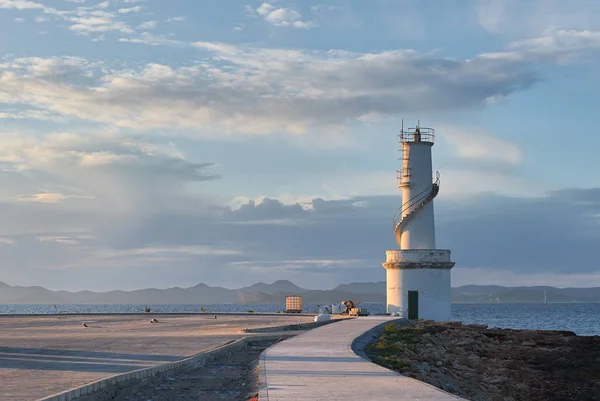 Lighthouse Savina Port Formentera Island Sunset Balearic Islands Spain — Stock Photo, Image