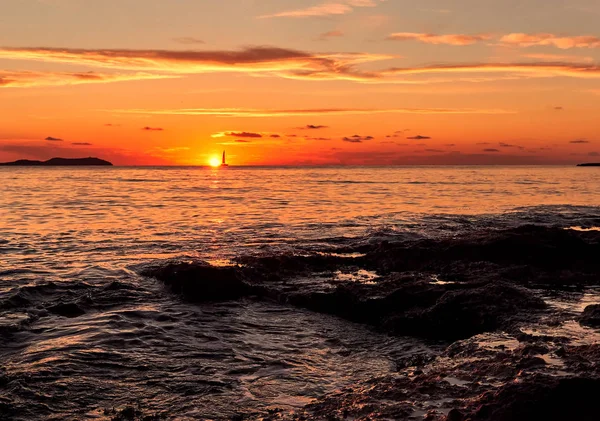 Malownicze Jasne Zachód Słońca Wyspie Ibiza Baleary Hiszpania — Zdjęcie stockowe