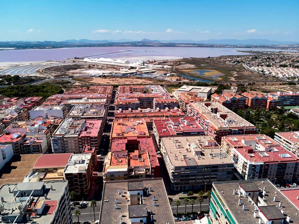 Vista Panorámica Aérea Del Paisaje Urbano Torrevieja Industria Salina Las — Foto de Stock