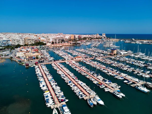 Aerial Panoramic View Torrevieja Cityscape Marina Port Nautical Vessel Yachts — Stock Photo, Image