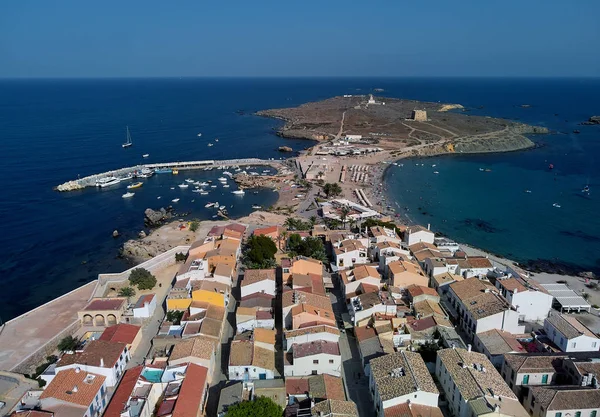 Aerial View Tabarca Island Harbor Marina Moored Vessels Pebble Beach — Stock Photo, Image