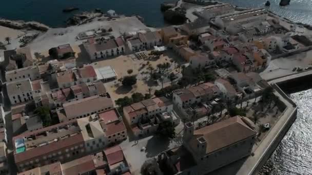 Aerial Panoramic View Old Church Peter Paul Townscape Square Tabarca — Stock Video