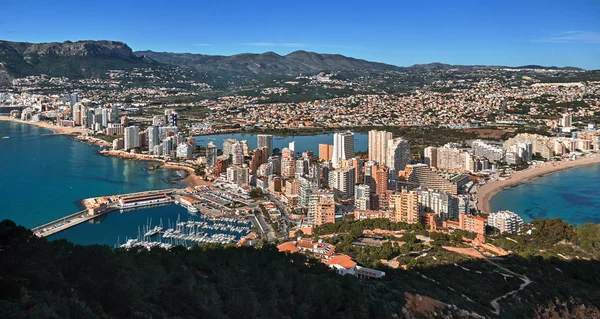 Aerial Drone View Picturesque Photo Calpe Cityscape Salt Lake Bay — Stock Photo, Image