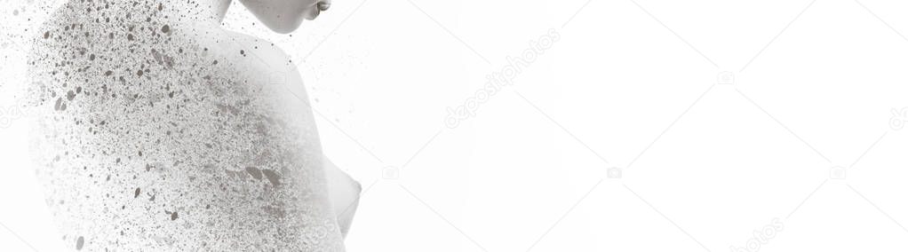Naked brunette over white background horizontal view