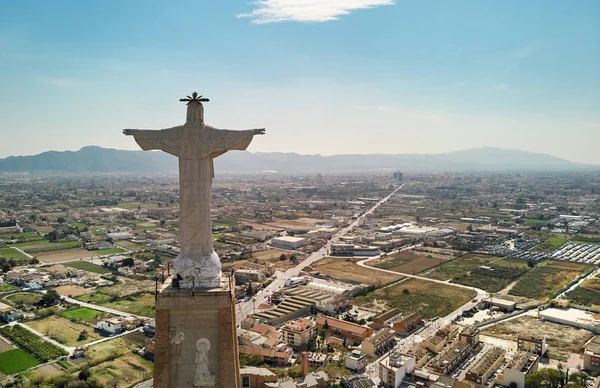 Havadan görünümü İsa heykeli Monteagudo Castle Murcia üstüne — Stok fotoğraf