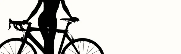 Panoramic  view dilhouette of a naked woman with a bicycle — Stock Photo, Image