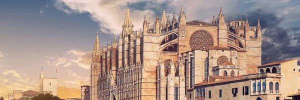 Vue panoramique extérieure de la cathédrale de Palma de Majorque — Photo