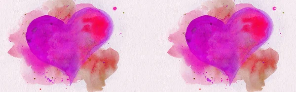 Two watercolor hearts over panoramic background — Stock Photo, Image