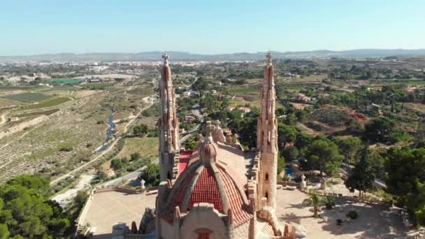 Aerial Drone Point View Sanctuary Santa Maria Magdalena Novelda Spanish — ストック動画