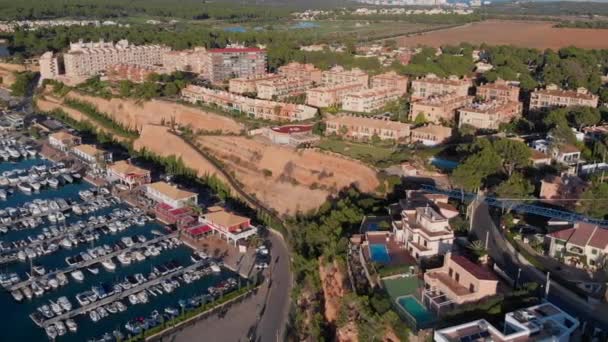 Aerial Drone Point View Port Adriano Dokowane Jachty Statki Rzędzie — Wideo stockowe