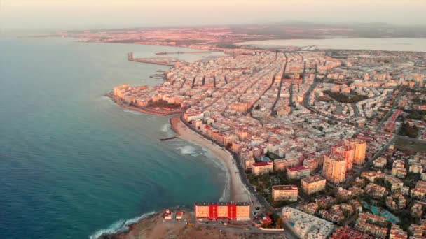 Aerial Drone Point View Torrevieja Cityscape View Rocky Coastline Mediterranean — Stock Video