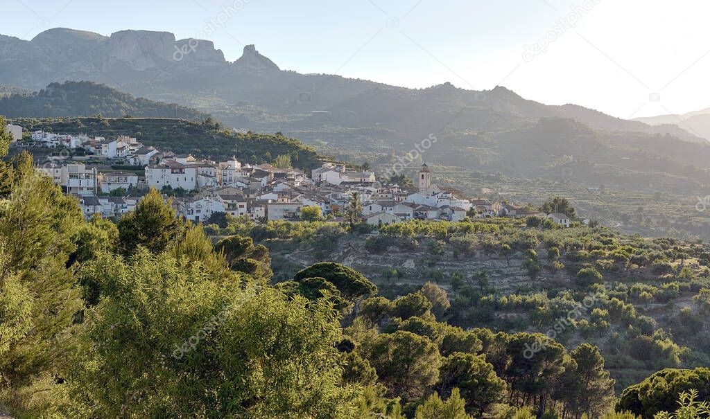 View to Valencian town of Benimantell, comarca of Marina Baixa, in province of Alicante, Spain