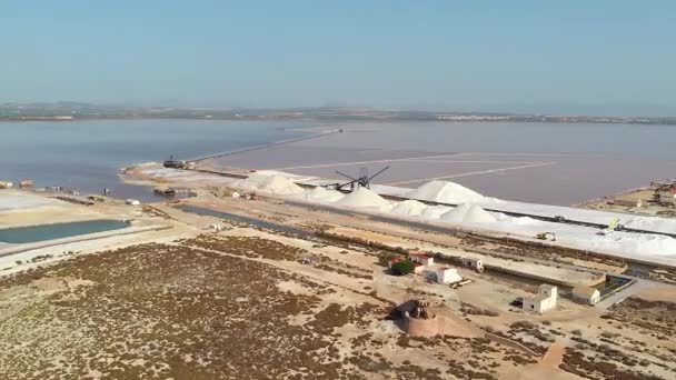 Las Salinas Zoutmeer Van Torrevieja Spaanse Badplaats Stad Panoramisch Uitzicht — Stockvideo