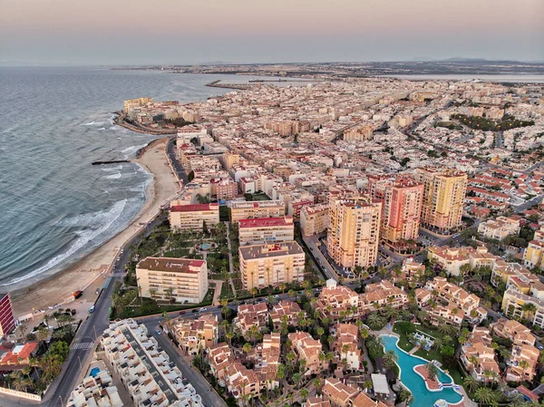 Foto Aerea Panoramica Torrevieja Paesaggio Urbano Costa Rocciosa Mar Mediterraneo — Foto Stock