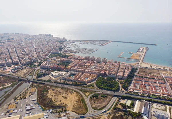 Flygfoto Torrevieja Stadslandskap Soluppgången Medelhavets Kustlandskap Och Hamnutsikt Ovanifrån Provinsen — Stockfoto