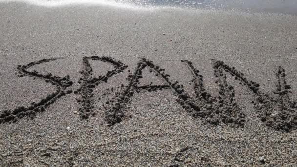ยนค าสเปนบนชายหาดทรายล างออกจากเซ ฟทะเลเมด เตอร เรเน ยนในช วงว นฤด อนท — วีดีโอสต็อก