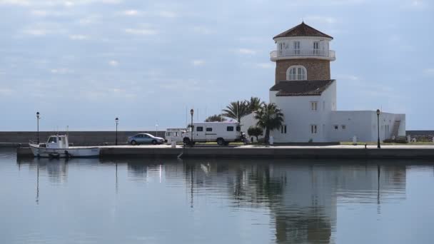 Faro Almerimar Pueblo Turístico Español Vista Mar Torre Del Puerto — Vídeos de Stock